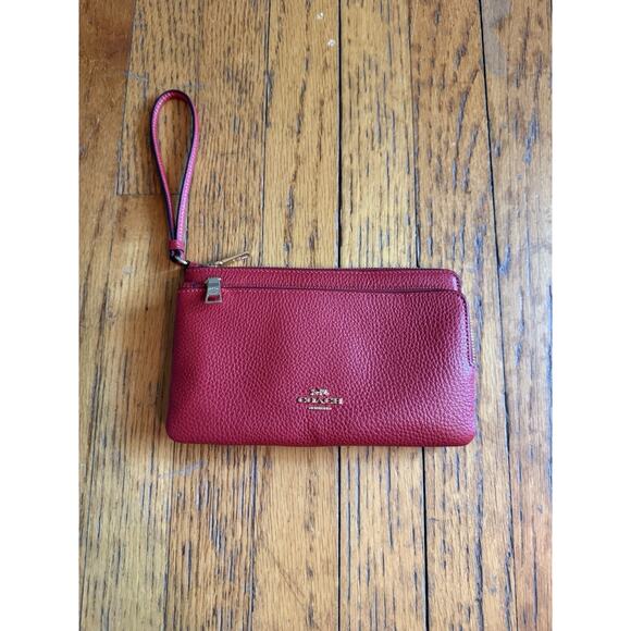 Coach Handbags - Coach Double Zip Wallet CU919 Bold Red Pebbled Leather NWT